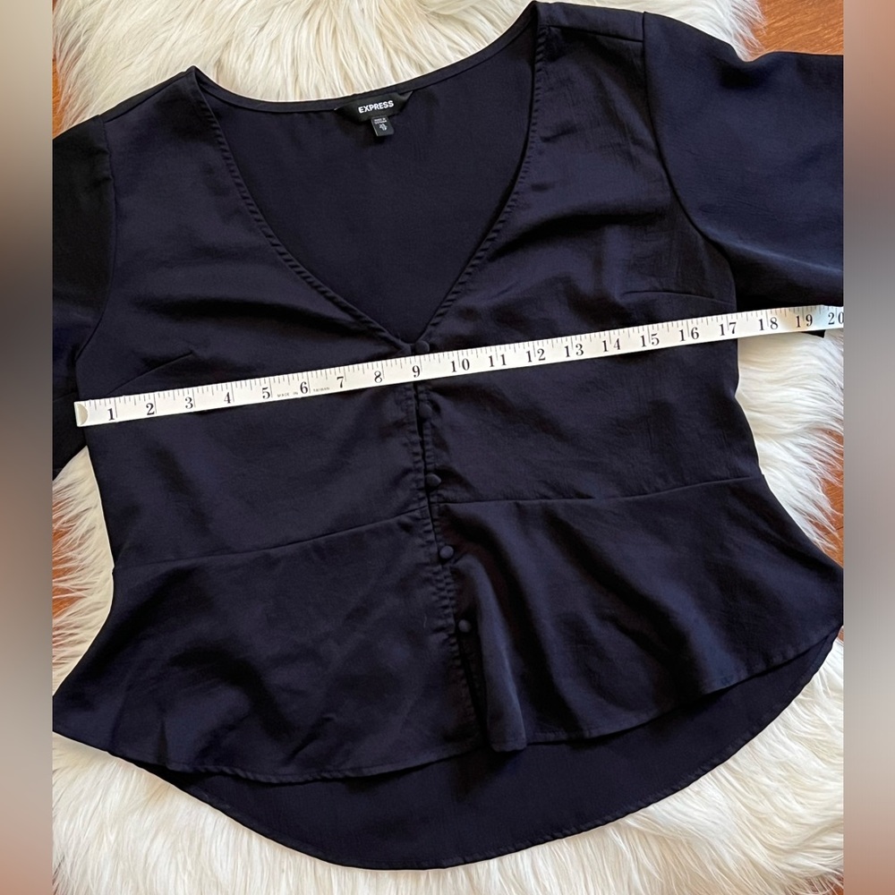 Express Button Front Flutter Sleeve Navy Blue Peplum Top-Size XS - Picture 6 of 8